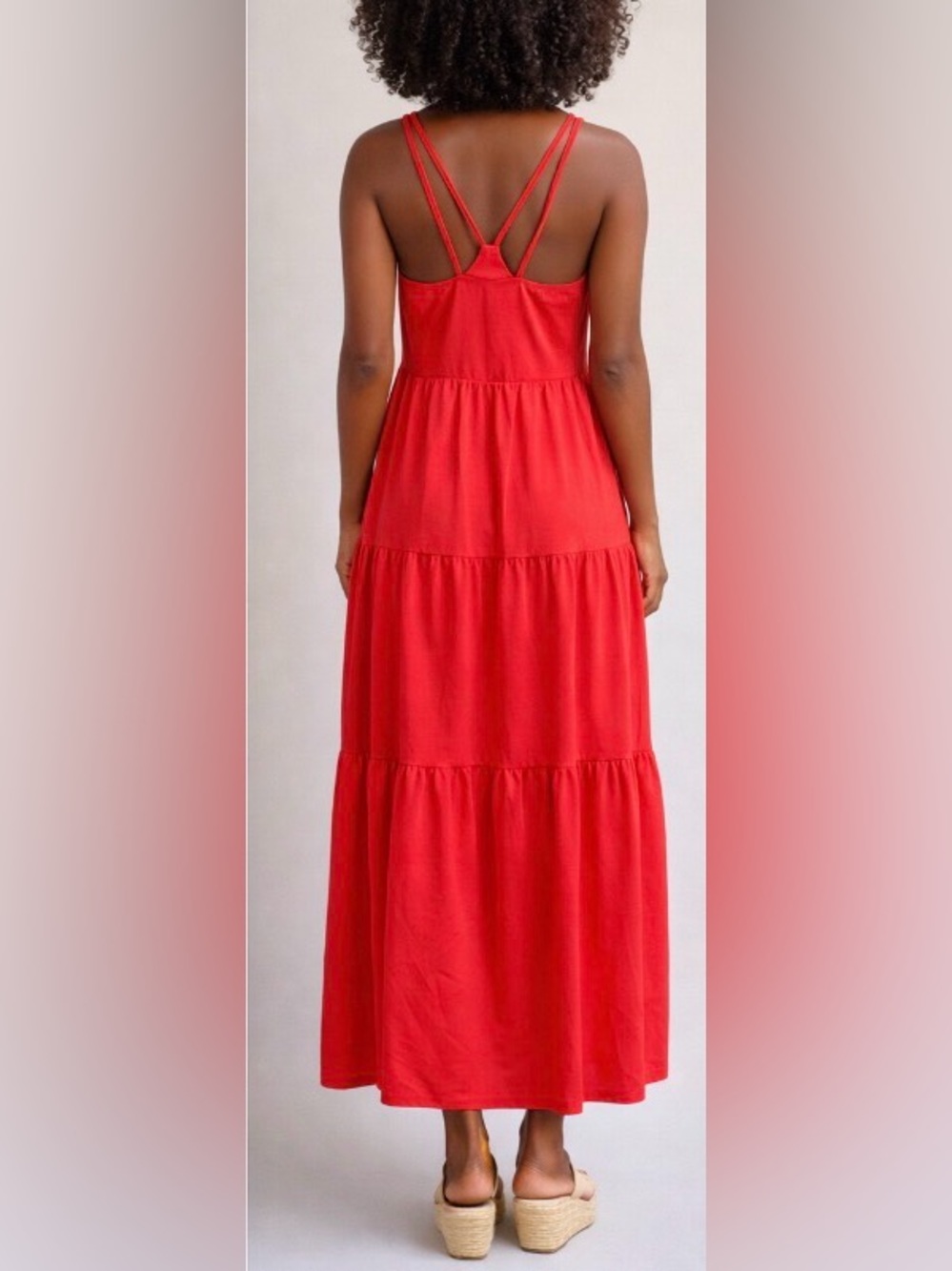 LOFT Coral Light Weight Tiered Strappy Maxi Dress Size 0 NWT - Picture 2 of 13